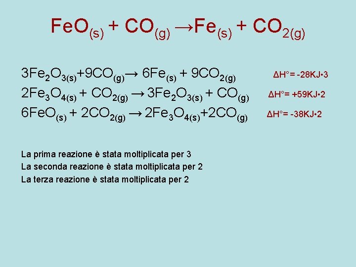 Fe. O(s) + CO(g) →Fe(s) + CO 2(g) 3 Fe 2 O 3(s)+9 CO(g)→ Fe. O(s) + CO(g) →Fe(s) + CO 2(g) 3 Fe 2 O 3(s)+9 CO(g)→