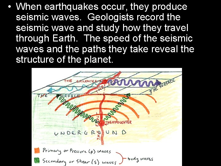  • When earthquakes occur, they produce seismic waves. Geologists record the seismic wave