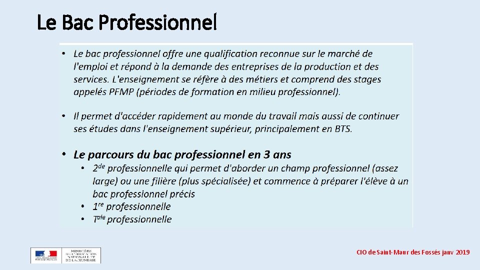 Le Bac Professionnel CIO de Saint-Maur des Fossés janv 2019 