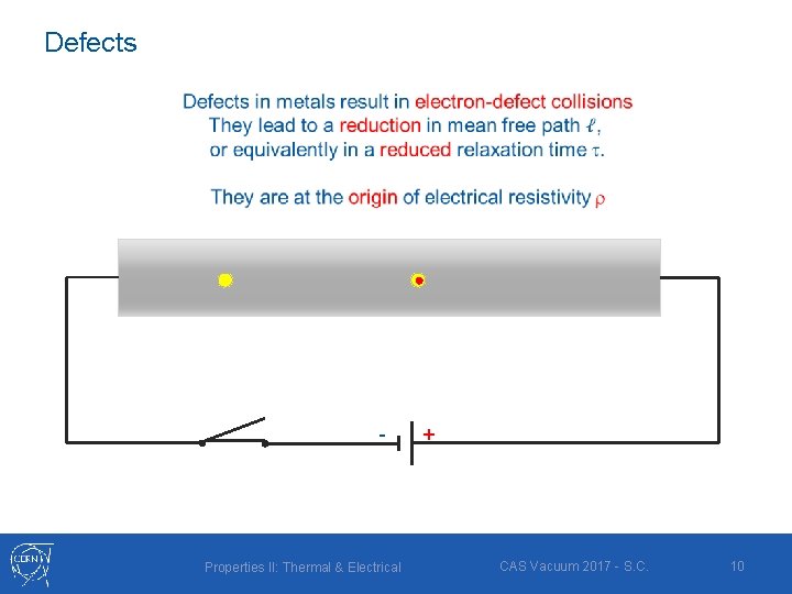Defects - Properties II: Thermal & Electrical + CAS Vacuum 2017 - S. C. Defects - Properties II: Thermal & Electrical + CAS Vacuum 2017 - S. C.