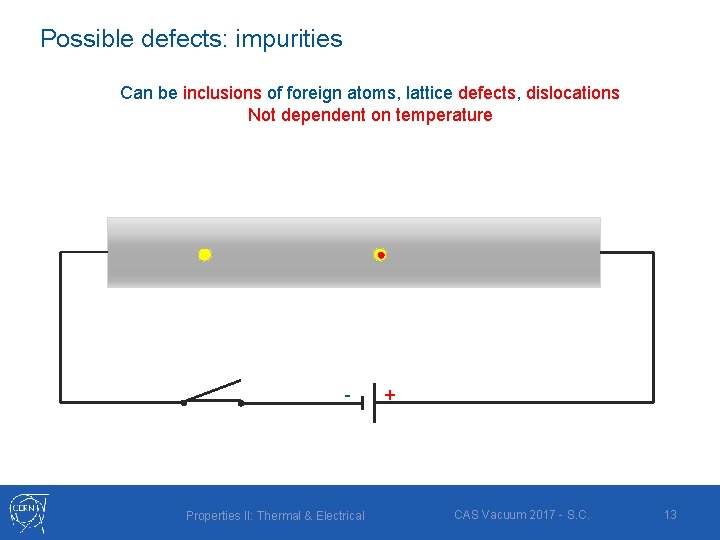 Possible defects: impurities Can be inclusions of foreign atoms, lattice defects, dislocations Not dependent Possible defects: impurities Can be inclusions of foreign atoms, lattice defects, dislocations Not dependent