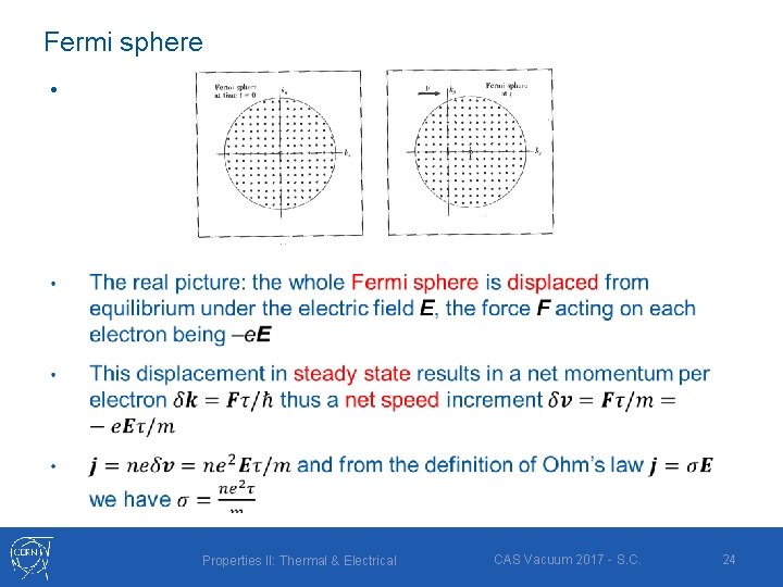 Fermi sphere • Properties II: Thermal & Electrical CAS Vacuum 2017 - S. C.