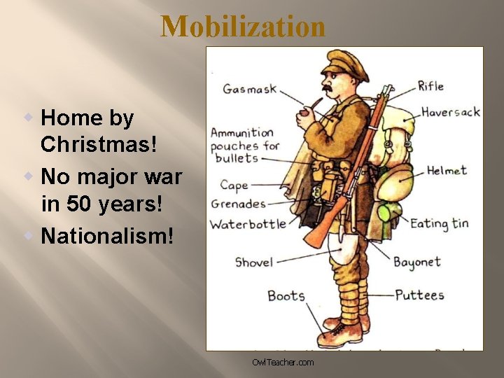 Mobilization w Home by Christmas! w No major war in 50 years! w Nationalism!