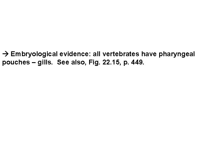  Embryological evidence: all vertebrates have pharyngeal pouches – gills. See also, Fig. 22.
