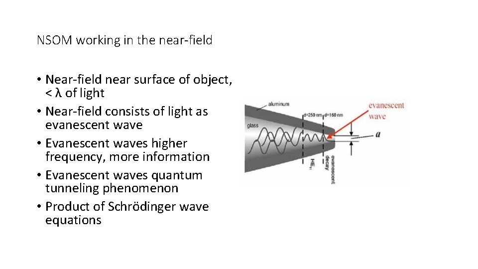 NSOM working in the near-field • Near-field near surface of object, < λ of