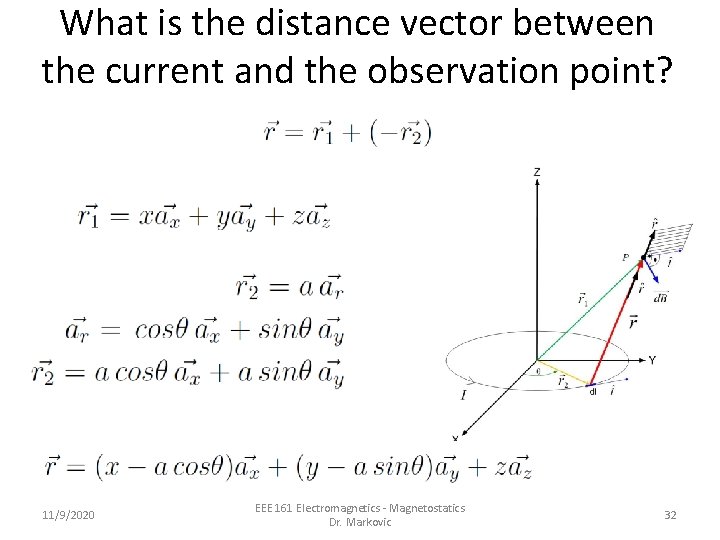 What is the distance vector between the current and the observation point? 11/9/2020 EEE