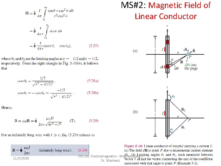 MS#2: Magnetic Field of Linear Conductor 11/9/2020 EEE 161 Electromagnetics - Magnetostatics Dr. Markovic