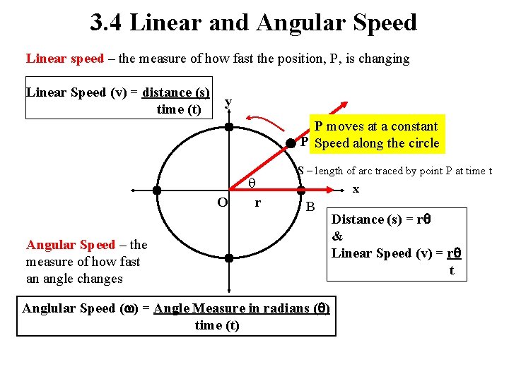 3. 4 Linear and Angular Speed Linear speed – the measure of how fast