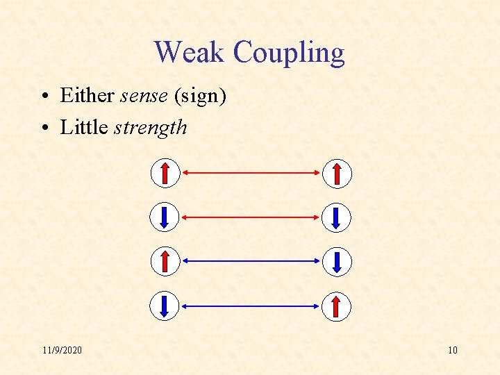 Weak Coupling • Either sense (sign) • Little strength 11/9/2020 10 