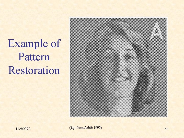 Example of Pattern Restoration 11/9/2020 (fig. from Arbib 1995) 44 
