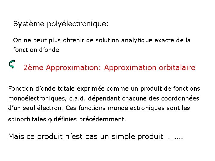 Système polyélectronique: On ne peut plus obtenir de solution analytique exacte de la fonction