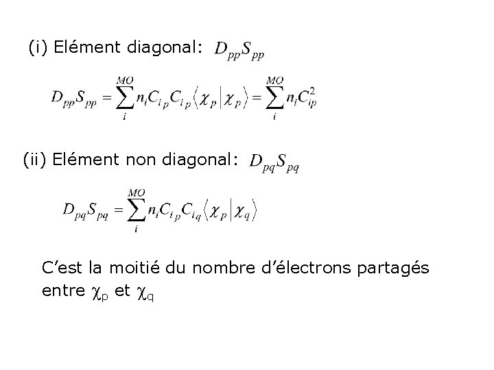 (i) Elément diagonal: (ii) Elément non diagonal: C’est la moitié du nombre d’électrons partagés