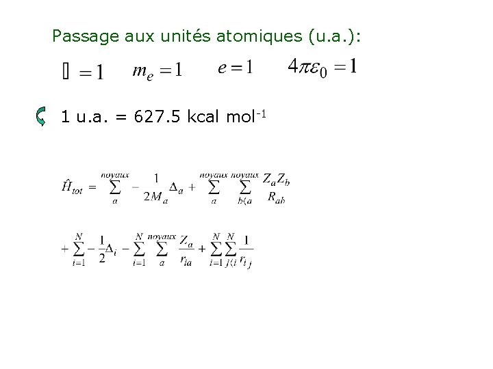 Passage aux unités atomiques (u. a. ): 1 u. a. = 627. 5 kcal