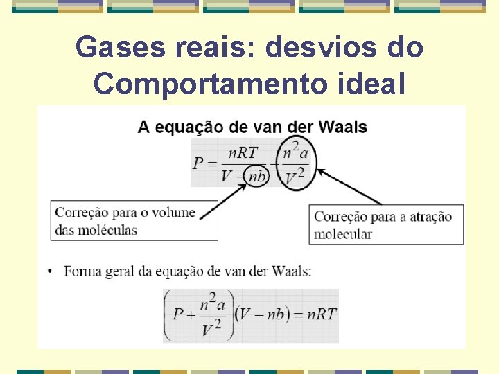 Gases reais: desvios do Comportamento ideal 