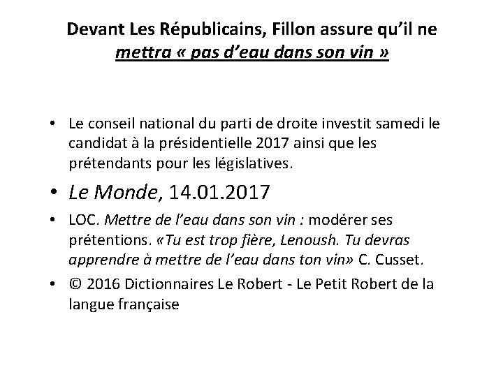 Devant Les Républicains, Fillon assure qu’il ne mettra « pas d’eau dans son vin