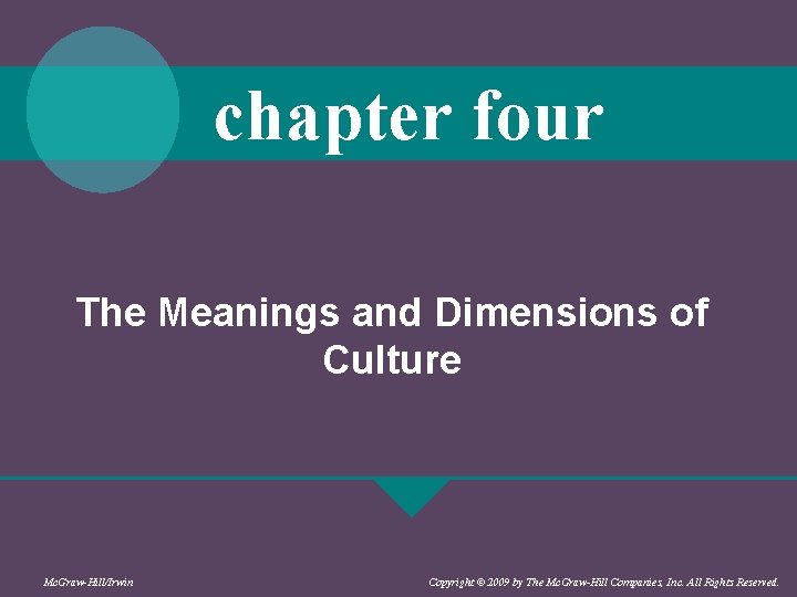 chapter four The Meanings and Dimensions of Culture Mc. Graw-Hill/Irwin Copyright © 2009 by