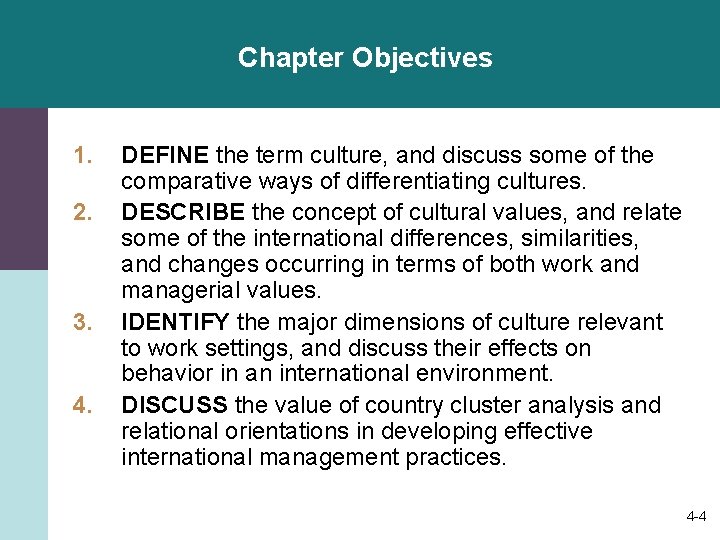 Chapter Objectives 1. 2. 3. 4. DEFINE the term culture, and discuss some of