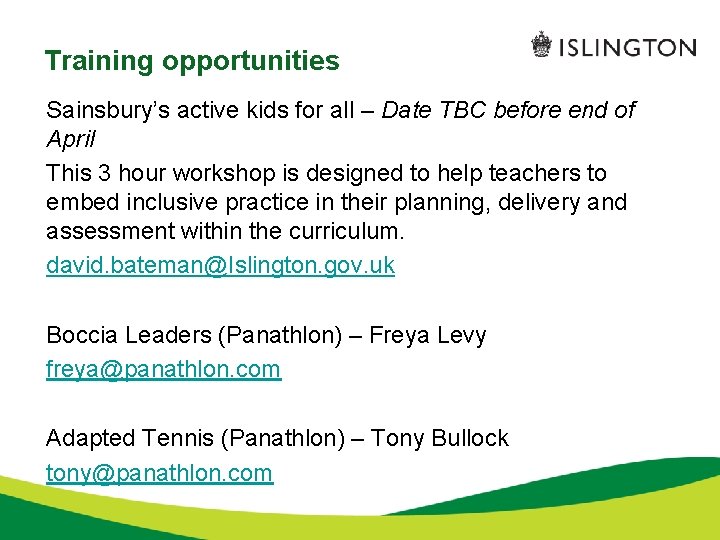 Training opportunities Sainsbury’s active kids for all – Date TBC before end of April