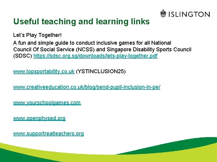 Useful teaching and learning links Let’s Play Together! A fun and simple guide to