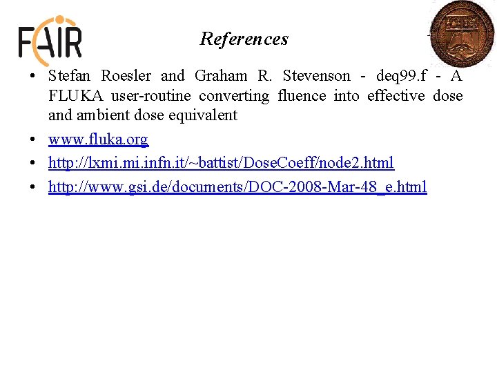 References • Stefan Roesler and Graham R. Stevenson - deq 99. f - A