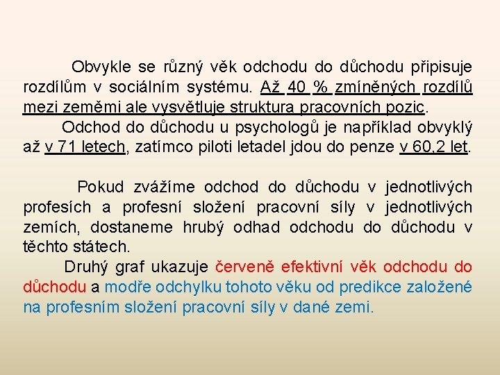  Obvykle se různý věk odchodu do důchodu připisuje rozdílům v sociálním systému. Až