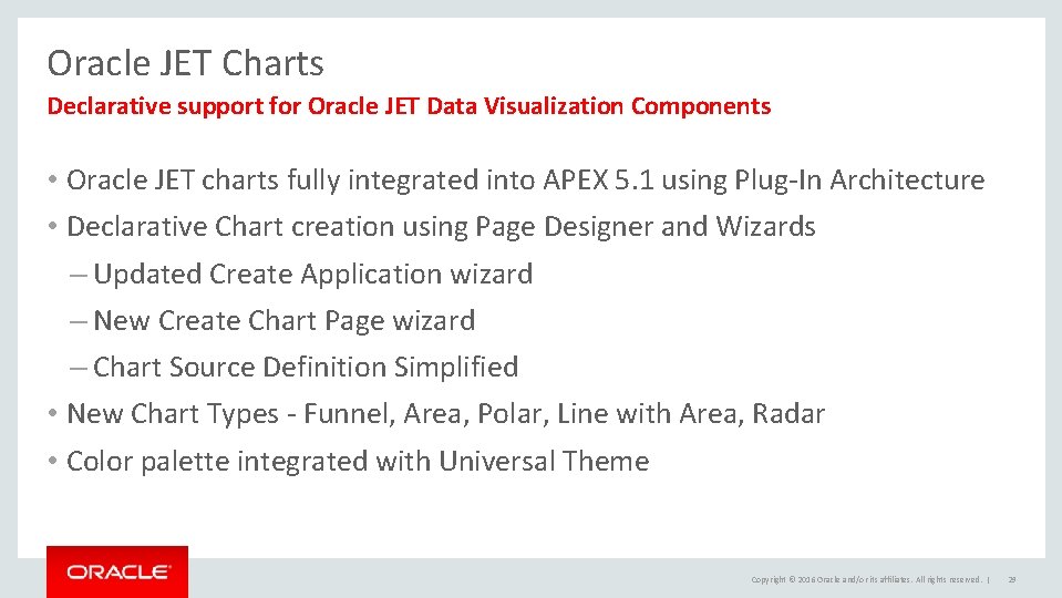 Oracle JET Charts Declarative support for Oracle JET Data Visualization Components • Oracle JET