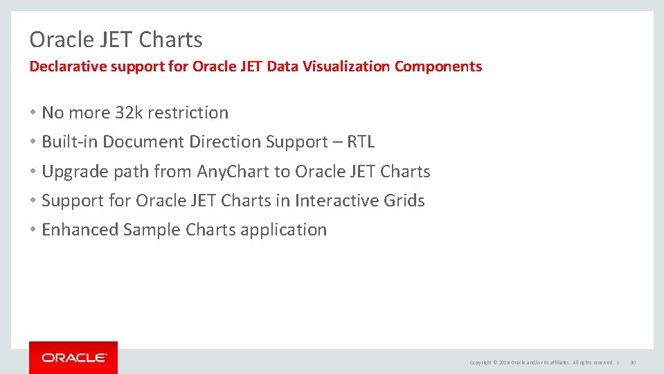 Oracle JET Charts Declarative support for Oracle JET Data Visualization Components • No more