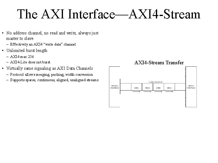 The AXI Interface—AXI 4 -Stream • No address channel, no read and write, always