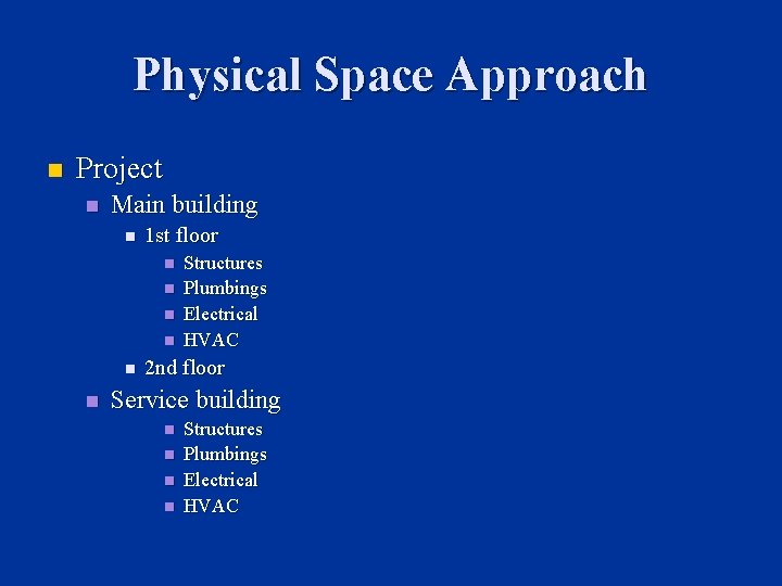 Physical Space Approach n Project n Main building n 1 st floor n n