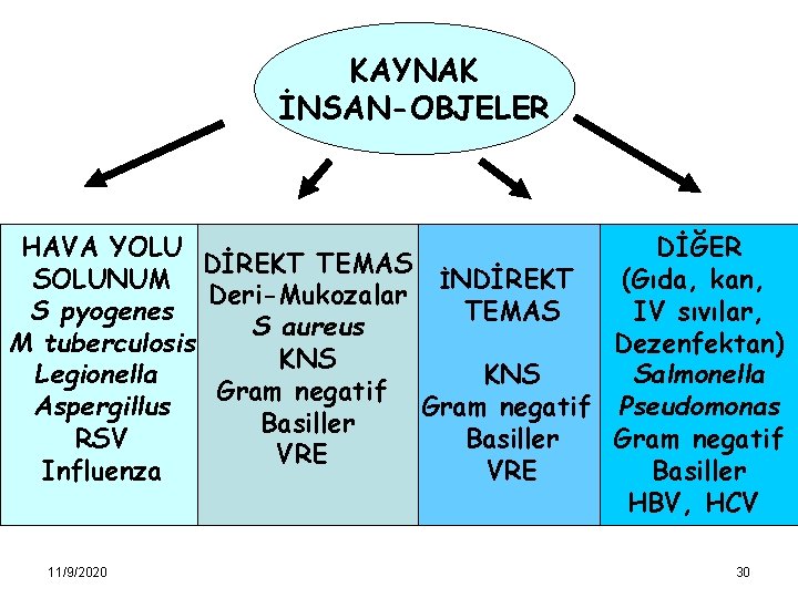 KAYNAK İNSAN-OBJELER DİĞER HAVA YOLU DİREKT TEMAS İNDİREKT (Gıda, kan, SOLUNUM Deri-Mukozalar TEMAS IV