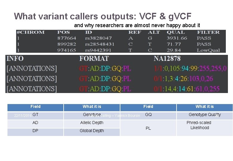 What variant callers outputs: VCF & g. VCF and why researchers are almost never