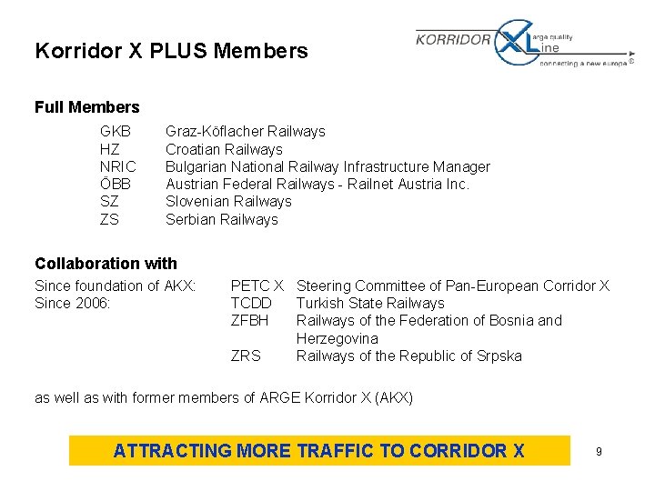 Korridor X PLUS Members Full Members GKB HZ NRIC ÖBB SZ ZS Graz-Köflacher Railways