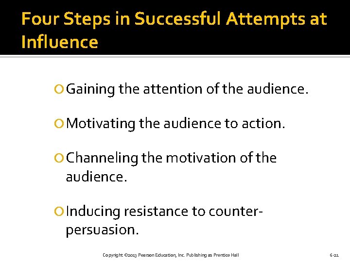 Four Steps in Successful Attempts at Influence Gaining the attention of the audience. Motivating