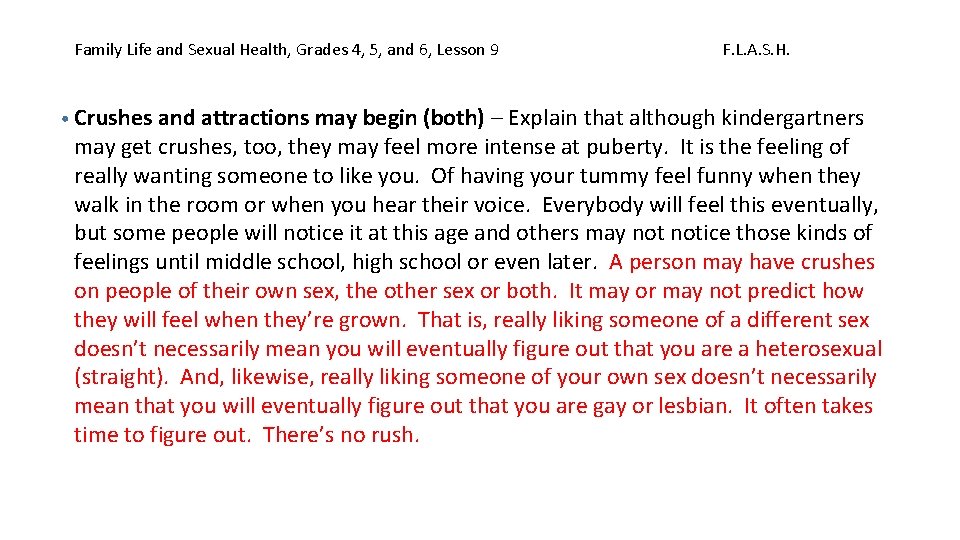 Family Life and Sexual Health, Grades 4, 5, and 6, Lesson 9 F. L.