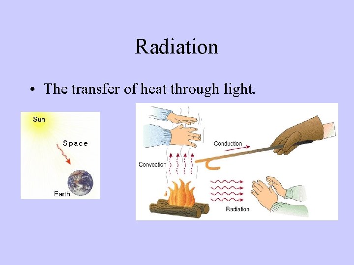 Radiation • The transfer of heat through light. 