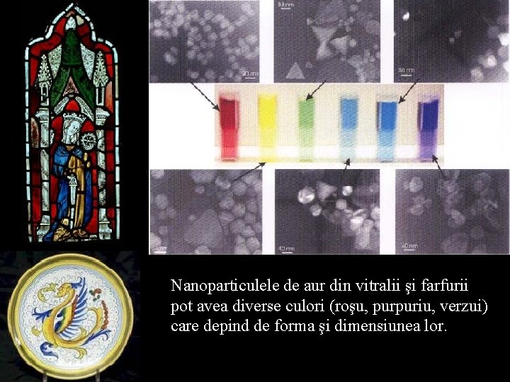 Nanoparticulele de aur din vitralii şi farfurii pot avea diverse culori (roşu, purpuriu, verzui)