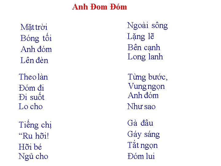 Anh Đom Đóm Mặt trời Bóng tối Anh đóm Lên đèn Ngoài sông Lặng