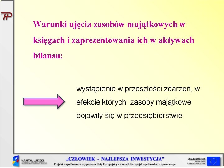 Warunki ujęcia zasobów majątkowych w księgach i zaprezentowania ich w aktywach bilansu: 