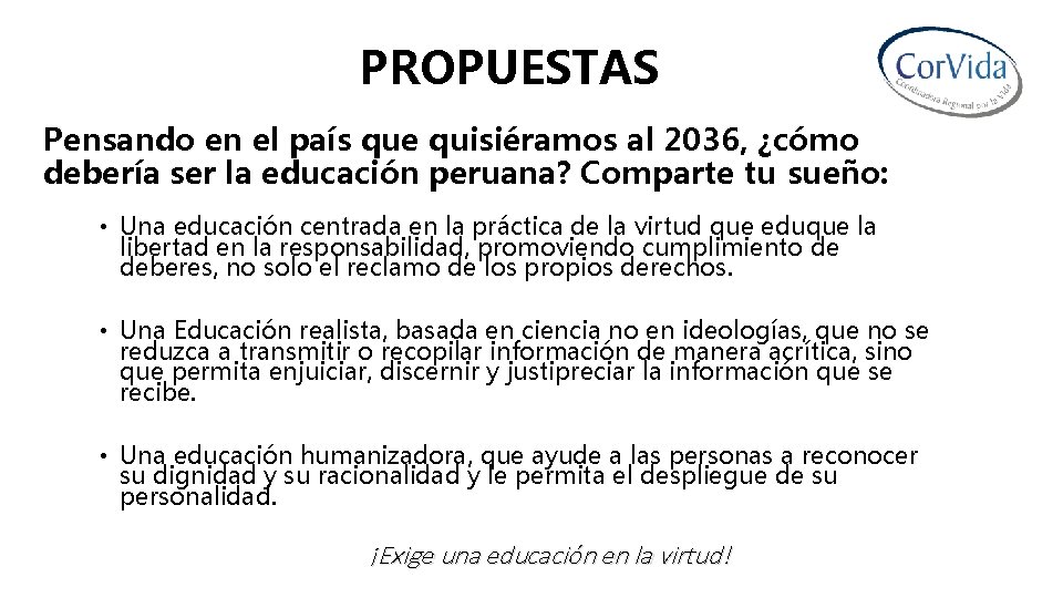 PROPUESTAS Pensando en el país que quisiéramos al 2036, ¿cómo debería ser la educación