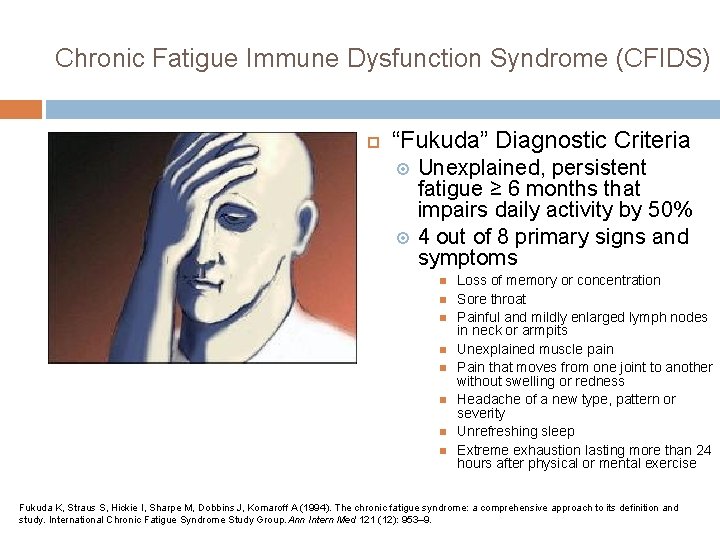 Chronic Fatigue Immune Dysfunction Syndrome (CFIDS) “Fukuda” Diagnostic Criteria Unexplained, persistent fatigue ≥ 6