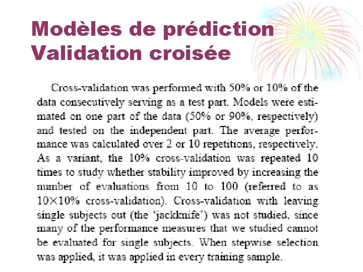 Modèles de prédiction Validation croisée 