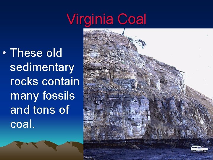 Virginia Coal • These old sedimentary rocks contain many fossils and tons of coal.