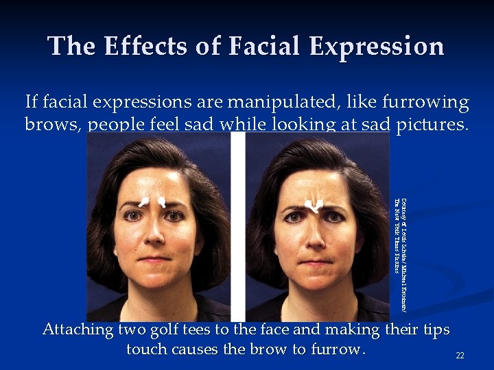 The Effects of Facial Expression If facial expressions are manipulated, like furrowing brows, people