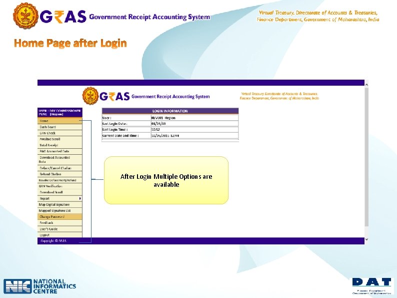 After Login Multiple Options are available 