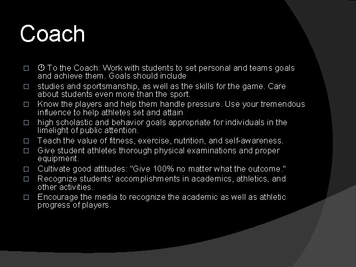 Coach � � � � � To the Coach: Work with students to set