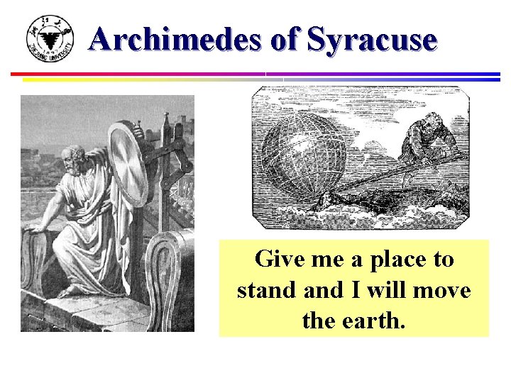 Archimedes of Syracuse Give me a place to stand I will move the earth.