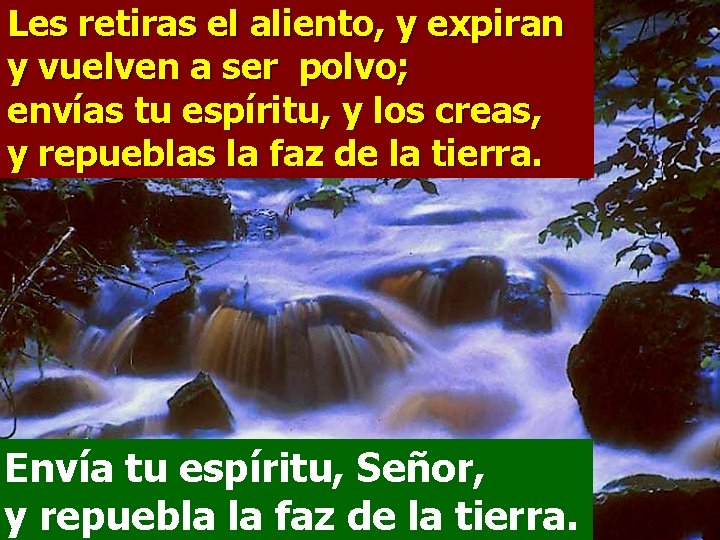 Les retiras el aliento, y expiran y vuelven a ser polvo; envías tu espíritu, Les retiras el aliento, y expiran y vuelven a ser polvo; envías tu espíritu,