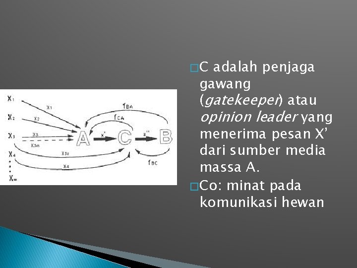 �C adalah penjaga gawang (gatekeeper) atau opinion leader yang menerima pesan X’ dari sumber