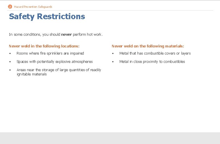 2 Hazard Prevention Safeguards Safety Restrictions In some conditions, you should never perform hot