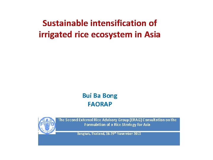 Sustainable intensification of irrigated rice ecosystem in Asia Bui Ba Bong FAORAP The Second